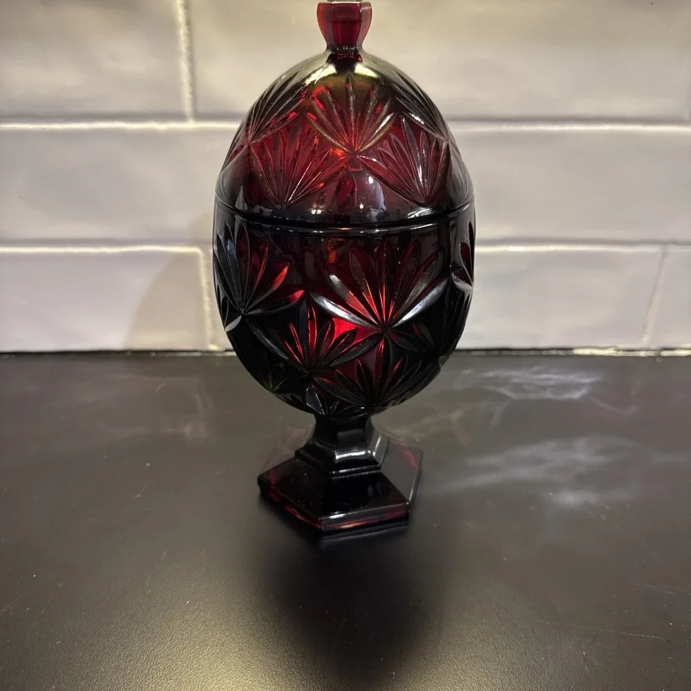 Vintage Luminarc Durand Cristal D'Arque Ruby Red Pedestal Accent Lamp Nightlight